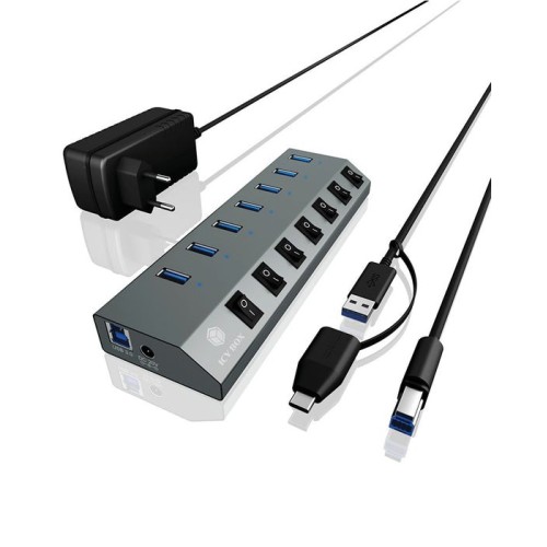Raidsonic ib-hub1701-c3 hub de 7 puertos usb 3.0 tipo a