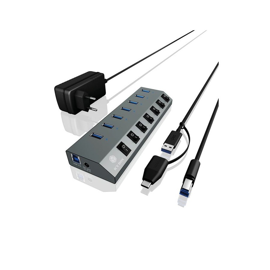Raidsonic ib-hub1701-c3 hub de 7 puertos usb 3.0 tipo a
