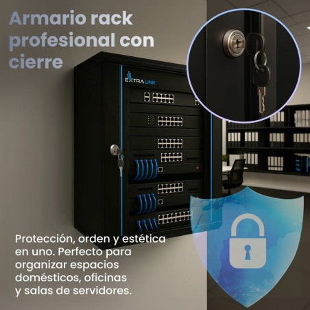 Armario pared extralink 19, 18u 600mm, vidrio, negro
