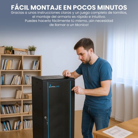 Armario pared extralink 19, 18u 600mm, vidrio, negro