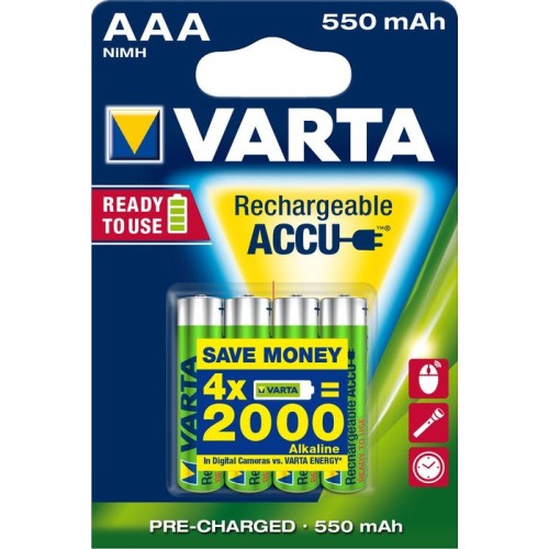 Pila recargable varta power tipo aaa 550mah ready to use pack 4