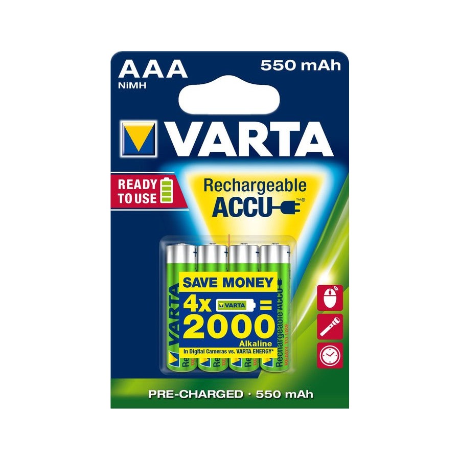 Pila recargable varta power tipo aaa 550mah ready to use pack 4