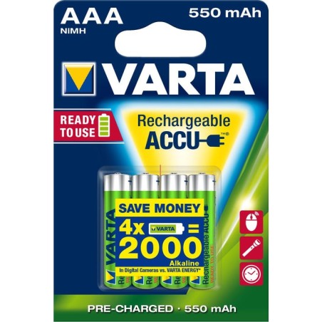 Pila recargable varta power tipo aaa 550mah ready to use pack 4