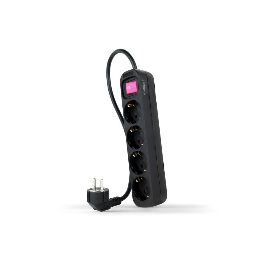 Nanocable regleta de proteccion con 4 shuckos - cable de 1.40m - interruptor on/off - negro