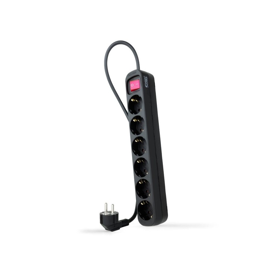 Nanocable regleta de proteccion con 6 shuckos - cable de 1.40m - interruptor on/off - negro