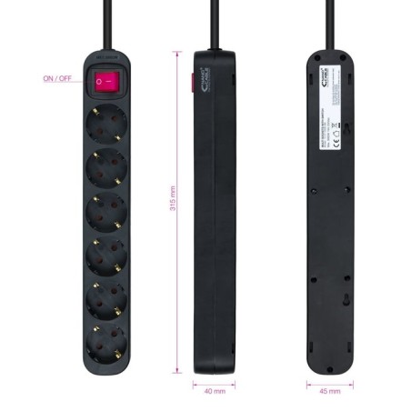 Nanocable regleta de proteccion con 6 shuckos - cable de 1.40m - interruptor on/off - negro