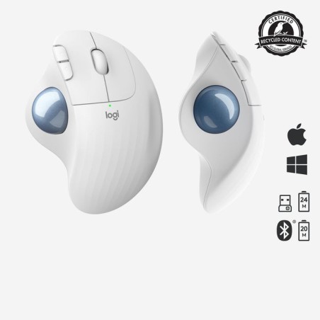 Ratón trackball inalámbrico por bluetooth logitech ergo m575 hasta 2000 dpi blanco crudo