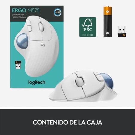 Ratón trackball inalámbrico por bluetooth logitech ergo m575 hasta 2000 dpi blanco crudo