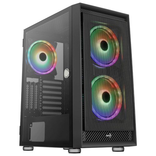 Caja pc aerocool graphite v3 frontal mesh lateral de cristal templado incluye 3 ventiiladores rgb 140mm