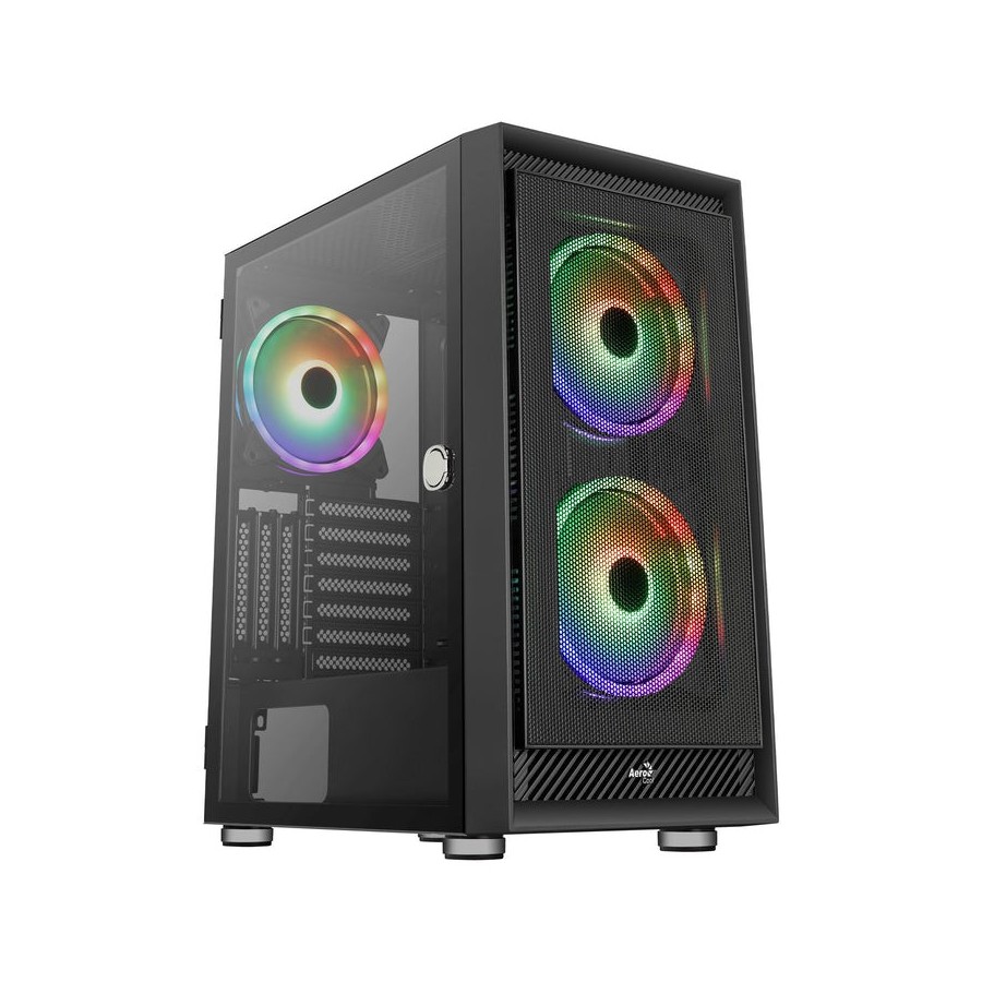 Caja pc aerocool graphite v3 frontal mesh lateral de cristal templado incluye 3 ventiiladores rgb 140mm
