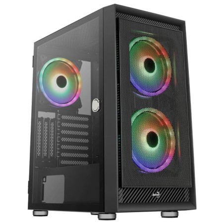 Caja pc aerocool graphite v3 frontal mesh lateral de cristal templado incluye 3 ventiiladores rgb 140mm