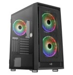 Caja pc aerocool graphite v3 frontal mesh lateral de cristal templado incluye 3 ventiiladores rgb 140mm