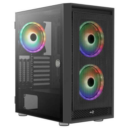 Caja pc aerocool graphite v3 frontal mesh lateral de cristal templado incluye 3 ventiiladores rgb 140mm