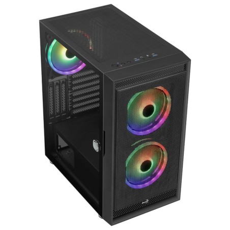 Caja pc aerocool graphite v3 frontal mesh lateral de cristal templado incluye 3 ventiiladores rgb 140mm