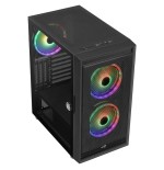 Caja pc aerocool graphite v3 frontal mesh lateral de cristal templado incluye 3 ventiiladores rgb 140mm