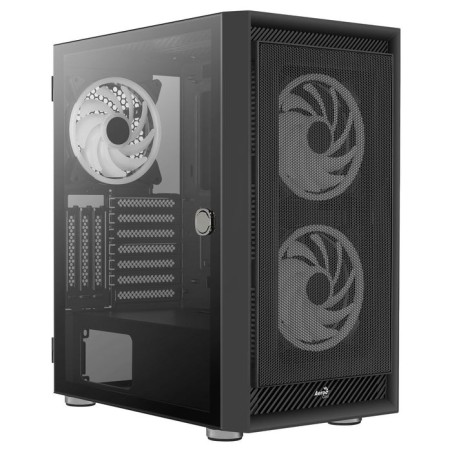 Caja pc aerocool graphite v3 frontal mesh lateral de cristal templado incluye 3 ventiiladores rgb 140mm