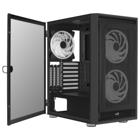 Caja pc aerocool graphite v3 frontal mesh lateral de cristal templado incluye 3 ventiiladores rgb 140mm