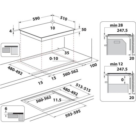 Whirlpool - wsq4860ne - placa de inducción - 4 fuegos - 7200w - l60 cm - revestimiento de vidrio negro