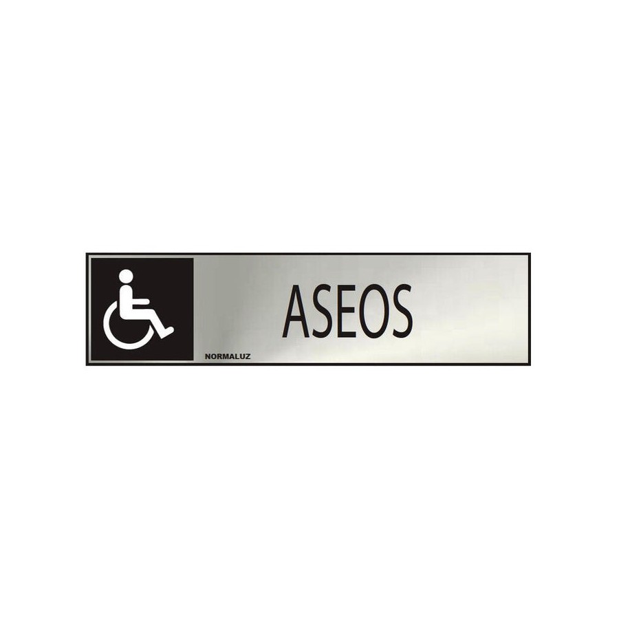 Cartel informativo "aseos" discapacitados (inox adhesivo 0.8mm) 5x20cm normaluz