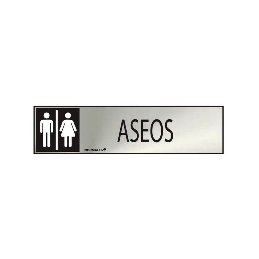 Cartel informativo "aseos" mixto (inox adhesivo 0.8mm) 5x20cm normaluz