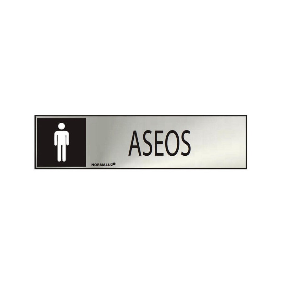 Cartel informativo "aseos" hombre (inox adhesivo 0.8mm) 5x20cm normaluz