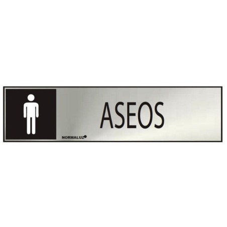 Cartel informativo "aseos" hombre (inox adhesivo 0.8mm) 5x20cm normaluz