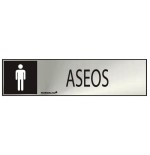 Cartel informativo "aseos" hombre (inox adhesivo 0.8mm) 5x20cm normaluz