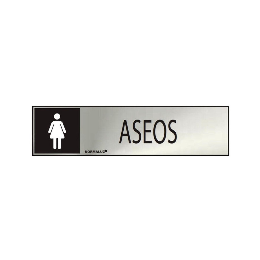 Cartel informativo "aseos" mujer (inox adhesivo 0.8mm) 5x20cm normaluz