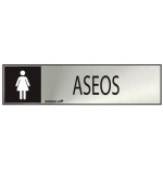 Cartel informativo "aseos" mujer (inox adhesivo 0.8mm) 5x20cm normaluz
