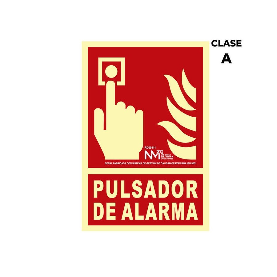 Cartel de extinción "pulsador de alarma" clase a (pcv 1mm) 21x30cm normaluz