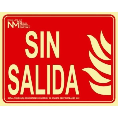 Cartel de extinción "sense sortida" clase b (pvc 0.7mm) 30x15cm normaluz