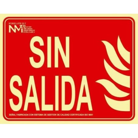Cartel de extinción "sense sortida" clase b (pvc 0.7mm) 30x15cm normaluz