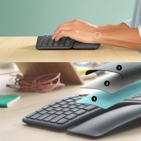Teclado ingles logitech ergo k860 rf wireless + bluetooth internacional de ee.uu. grafito