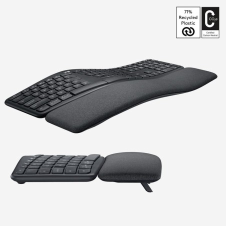 Teclado ingles logitech ergo k860 rf wireless + bluetooth internacional de ee.uu. grafito