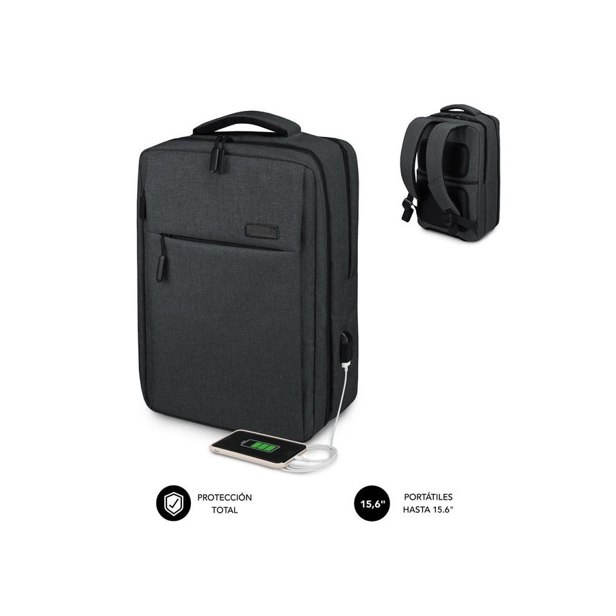 Mochila subblim traveller airpadding backpack para portátiles hasta 15.6'/ puerto usb/ gris