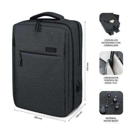 Mochila subblim traveller airpadding backpack para portátiles hasta 15.6'/ puerto usb/ gris