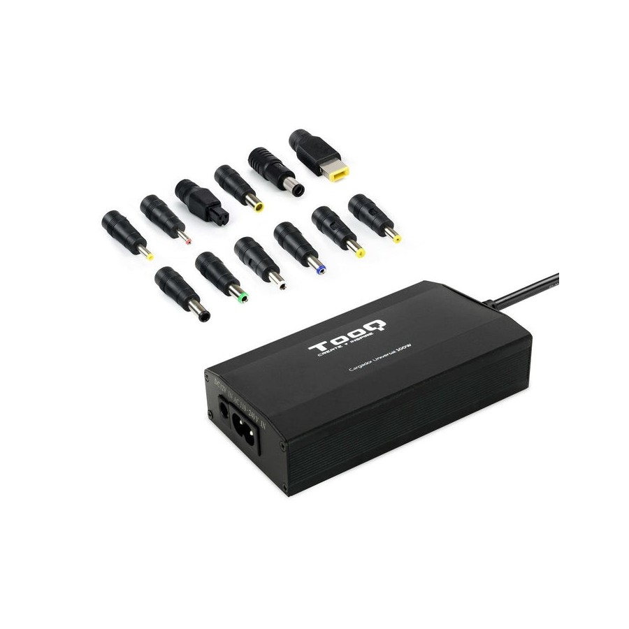 Tooq cargador universal para portatil 100w - usb - 12 adaptadores - voltaje 12-24v - indicador led