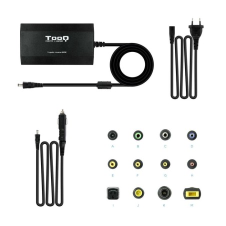 Tooq cargador universal para portatil 100w - usb - 12 adaptadores - voltaje 12-24v - indicador led