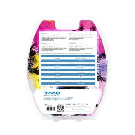 Tooq cargador universal para portatil 100w - usb - 12 adaptadores - voltaje 12-24v - indicador led