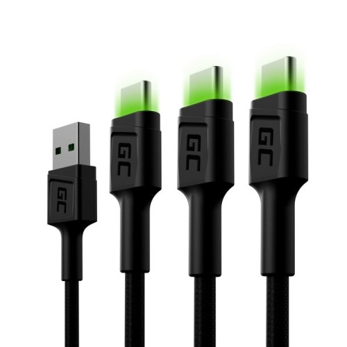 Green cell cable set 3x usb  usb-c (st - st) 3x2m set3 backlight verde led negro