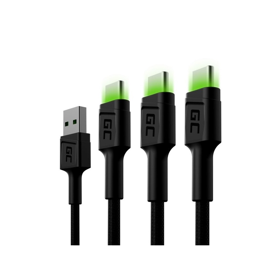 Green cell cable set 3x usb  usb-c (st - st) 3x2m set3 backlight verde led negro