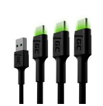 Green cell cable set 3x usb  usb-c (st - st) 3x2m set3 backlight verde led negro