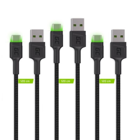 Green cell cable set 3x usb  usb-c (st - st) 3x2m set3 backlight verde led negro