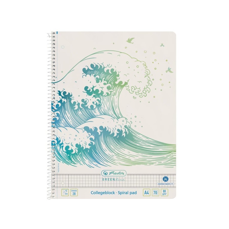 Cuaderno espiral herlitz a4 70 hojas regladas 28 greenline wave