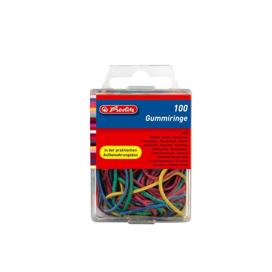 Caja de gomas herlitz de 100piezas , 20-70 mm de diámetro