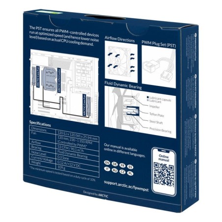 Ventilador arctic f12 pwm pst 120x120x25mm, negro