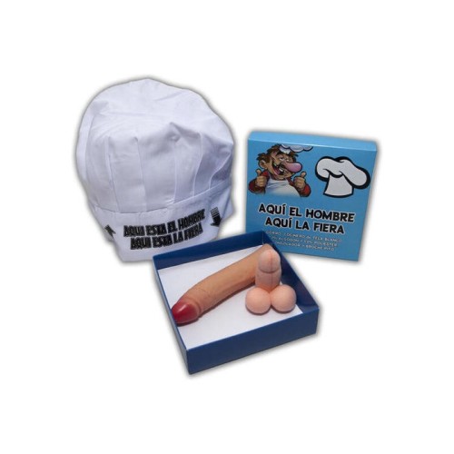 Caja gorro cocinero blanco aqui el hombre aqui la fiera