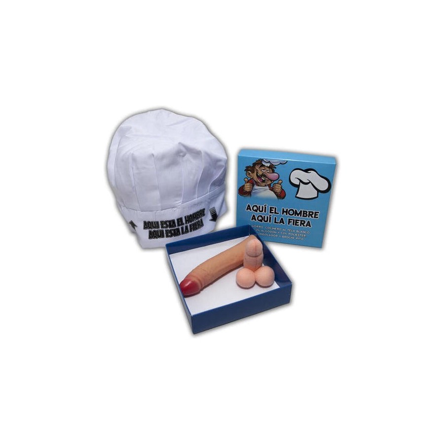 Caja gorro cocinero blanco aqui el hombre aqui la fiera
