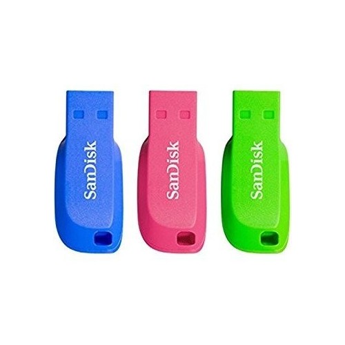 Pendrive sandisk pack 3 cruzer blade16gb usb2.0  diseño verde/rosa/violeta