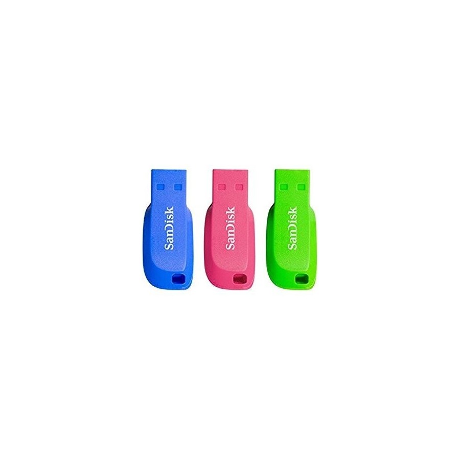 Pendrive sandisk pack 3 cruzer blade16gb usb2.0  diseño verde/rosa/violeta